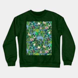 An unlikely garden filled with improbable plants - plumeria, magnolia, lotus flowers & lots of tropical & other leaves. Oh, & with dinosaurs, too. : ) Crewneck Sweatshirt